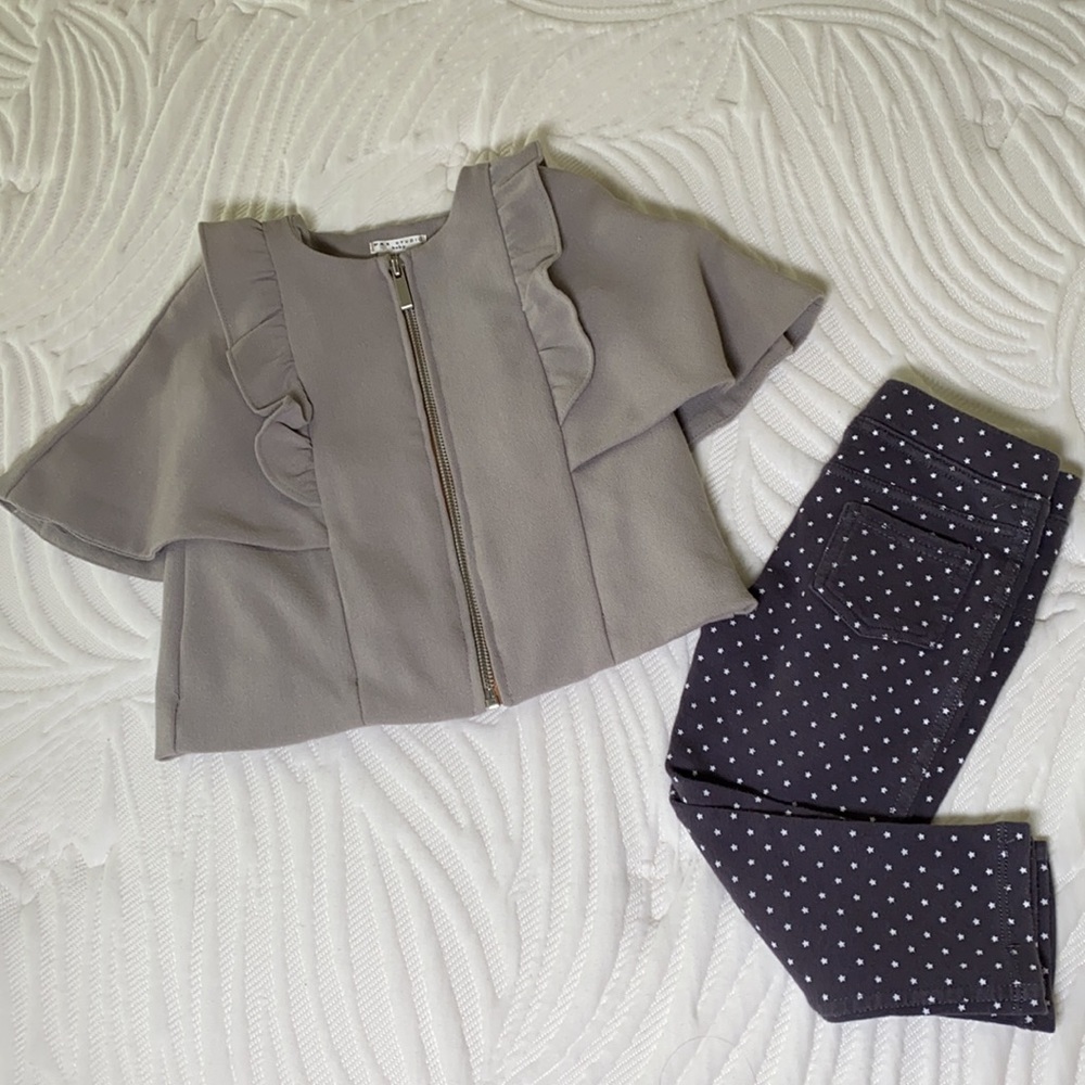 Max Studio Baby Jacket and Pant set Full Zip Grey Girl’s size 24M